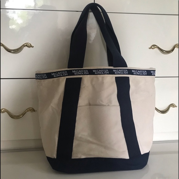 Canvas Tote Zip closure Cream/Navy McCarter&English - Picture 10 of 10